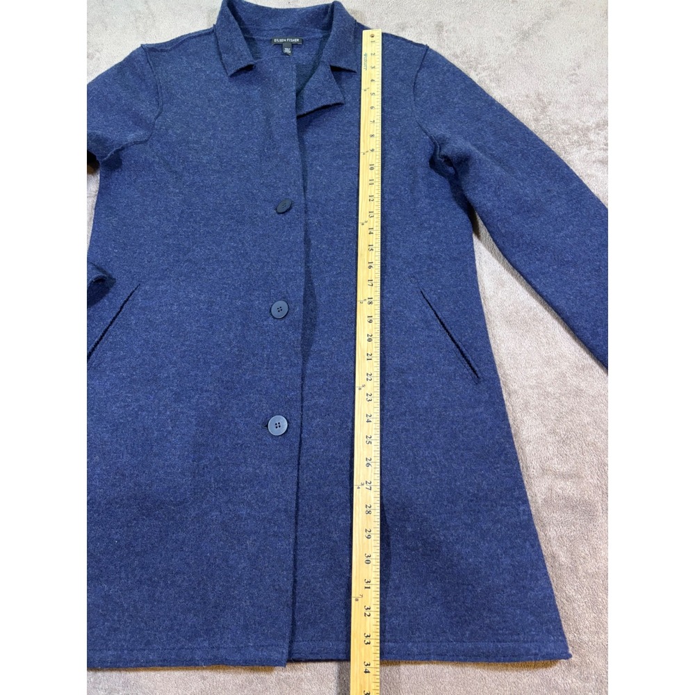 Eileen Fisher Women Blue Wool Notched Lapel Button Front Sweater Coat Size S - Picture 4 of 7